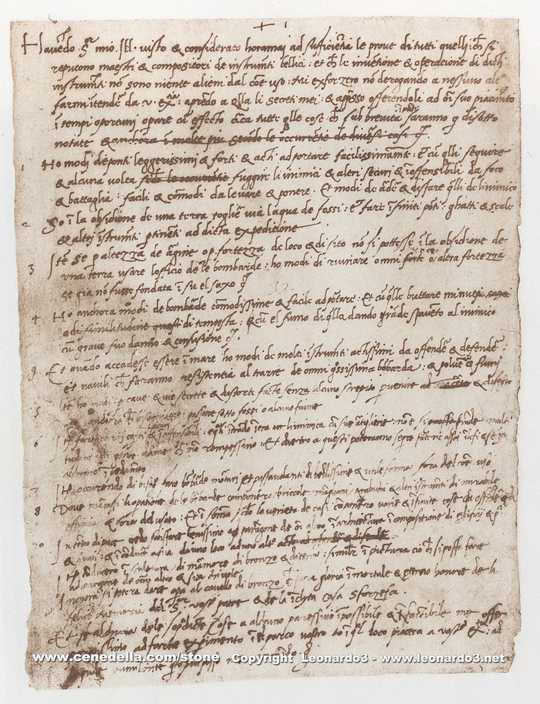 Leonardo Da Vinci's resume in 1498